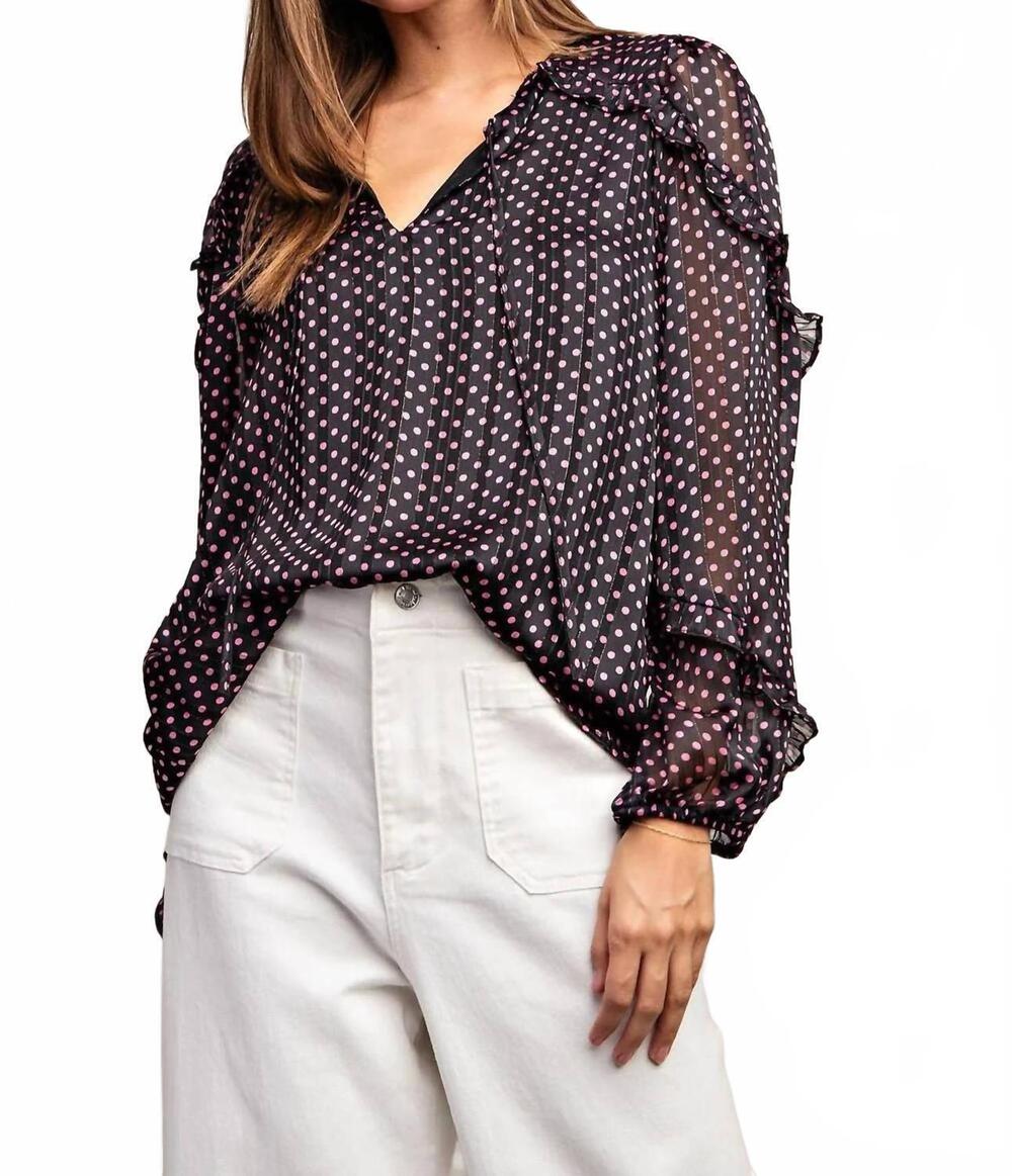 NEW EE:SOME polka dot semi-sheer blouse in black